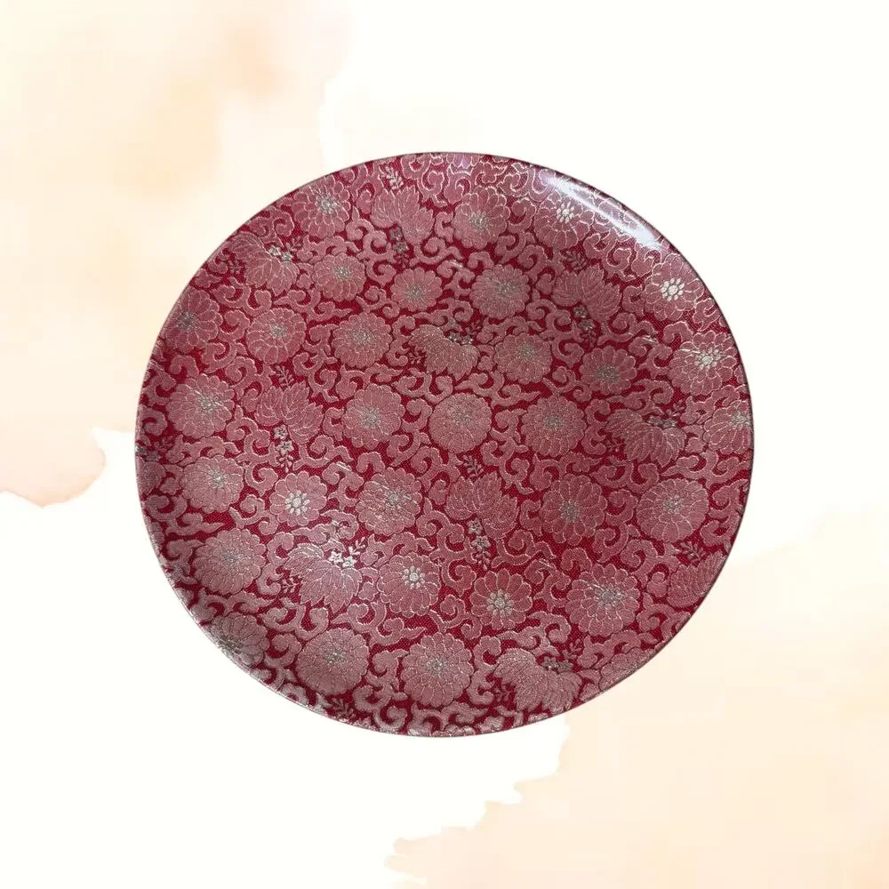 Vintage Silky Japan Red Gold Floral Brocade 12in Charger Platter Chinoiserie